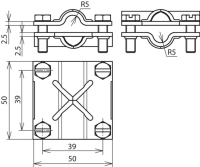Крестообразный соединитель для надземного монтажа без промежут. пластины Rd=8-10/8-10 мм St/tZn
